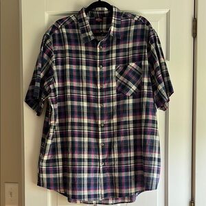 NEW Salaam Plaid Short Sleeve Lightweight Button-Up Shirt, Pink/Blue, size XXL